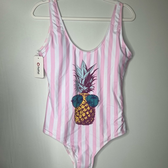 PATPAT  Womans Size XL Swimsuit One Piece Pineapple Pink Striped Padded Tropical - Picture 6 of 11